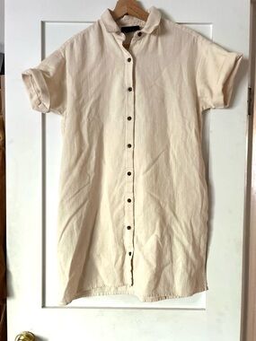 Hatch Cream Short-Sleeve Button-Down Shirt Dress